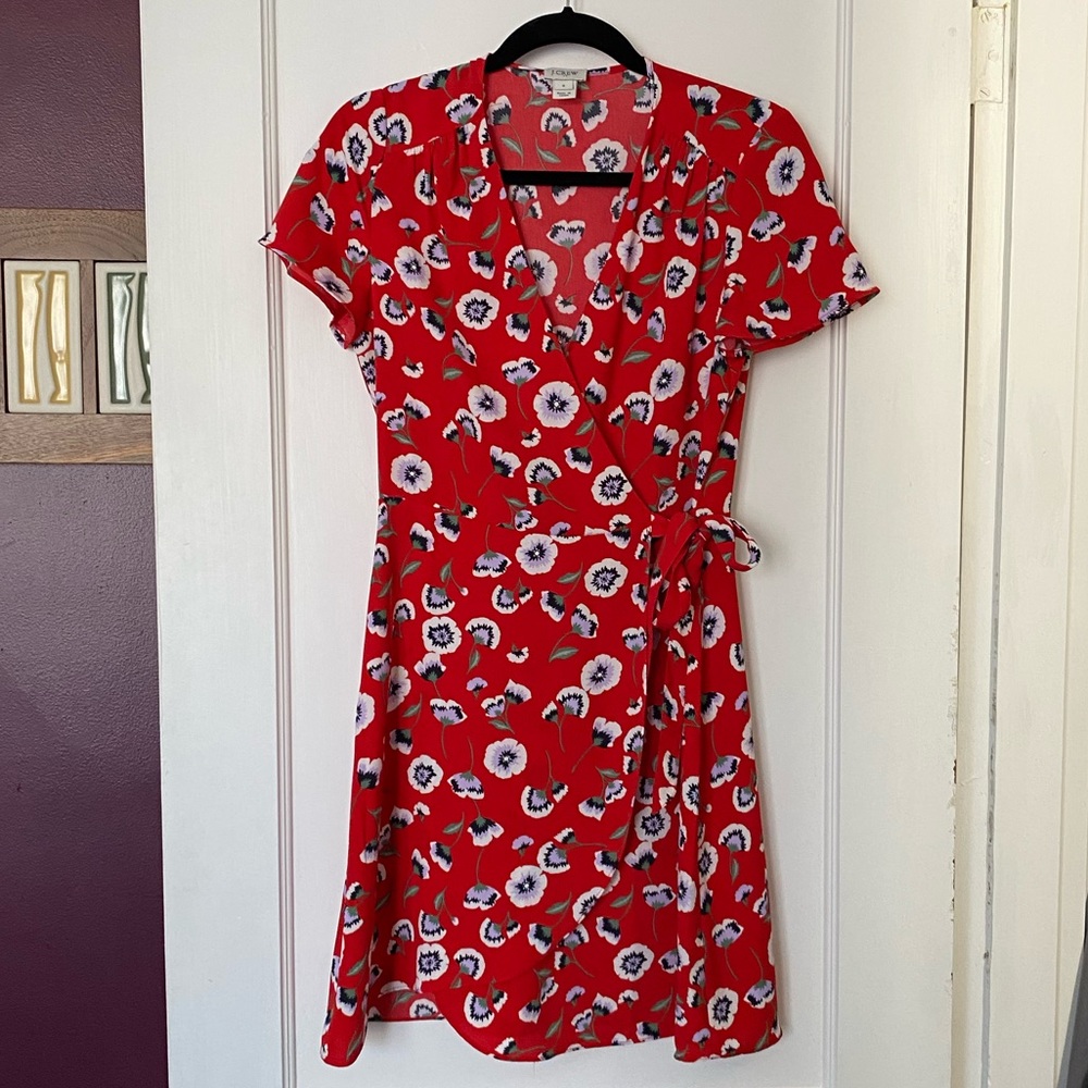 J. Crew Factory Red Floral Wrap Dress